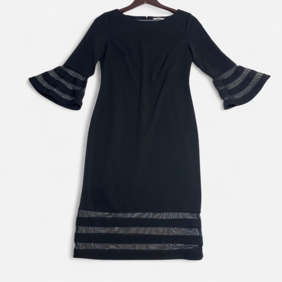 Calvin Klein Dresses & Skirts - Calvin Klein Bell Sleeve Sheath Dress 6 Black Sheer Accents LBD Professional
